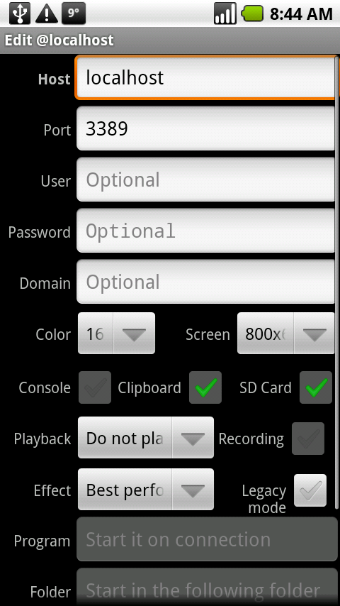Remote RDP Lite – Connection screen